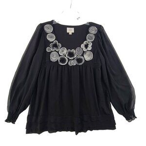 Begie ECI  New York Women's Long Sleeve Pullover Blouse Black Size M